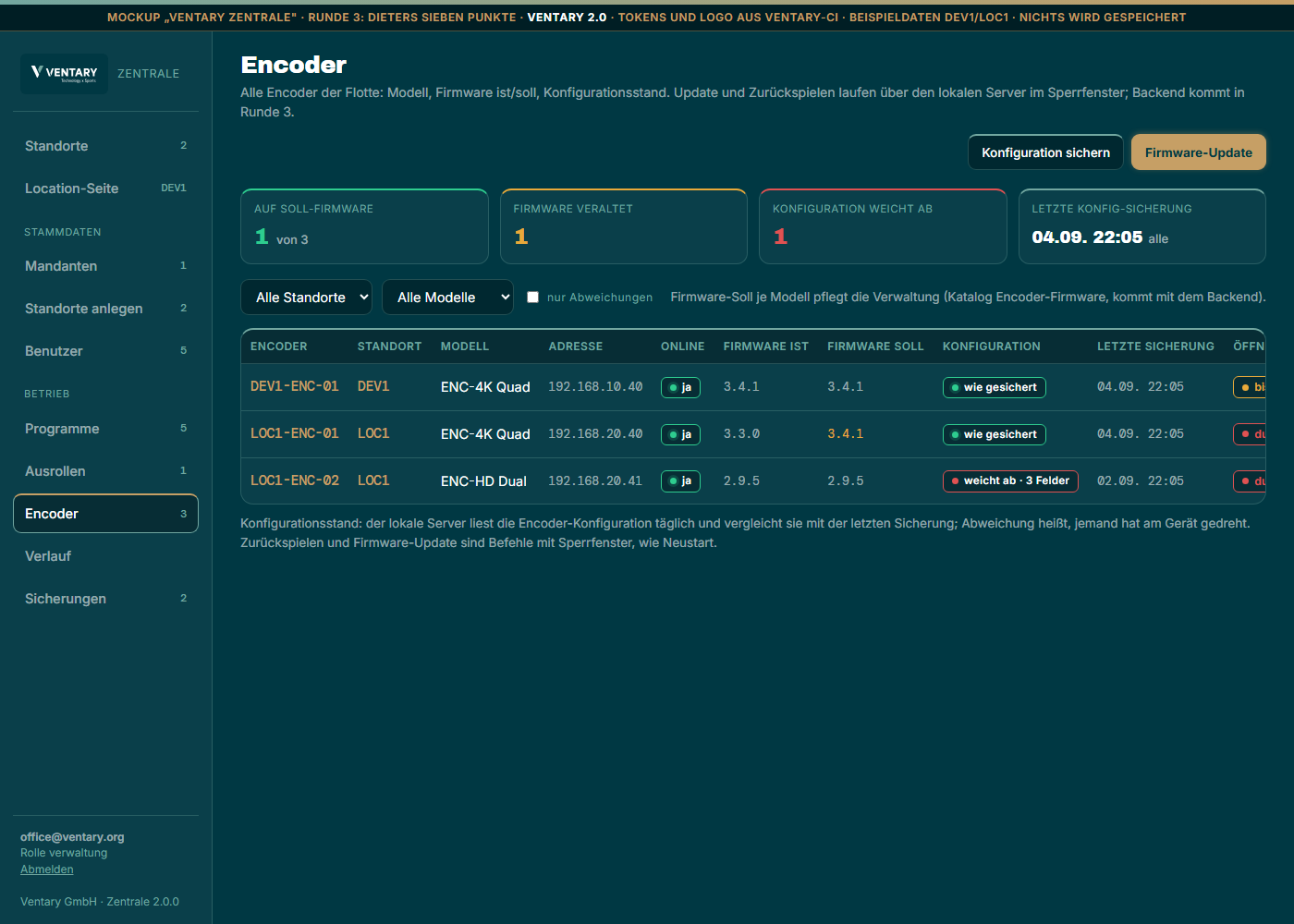 Mockup der Encoder-Seite aus Runde 3